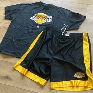 adidas Los Angeles Lakers Black and Gold Athletic Shorts